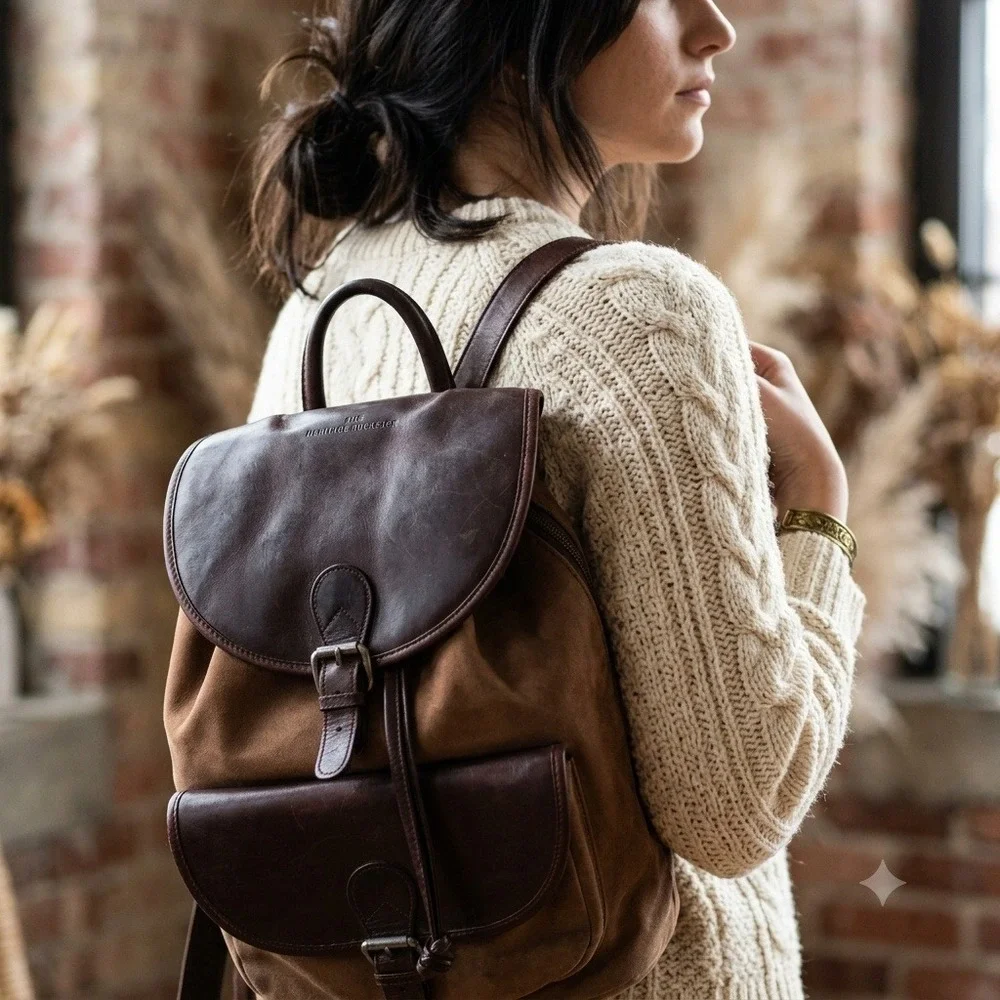 Ellington Leather Goods Suede and Leather Backpack Brown Tan Vintage Style